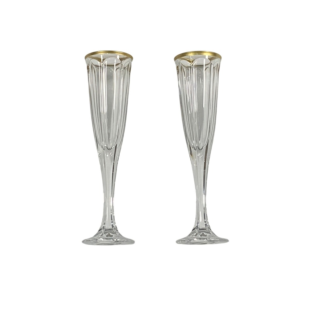 Champagne Flutes Set Gold‎ Rim Crystal Glass Toasting Wedding Party Barware